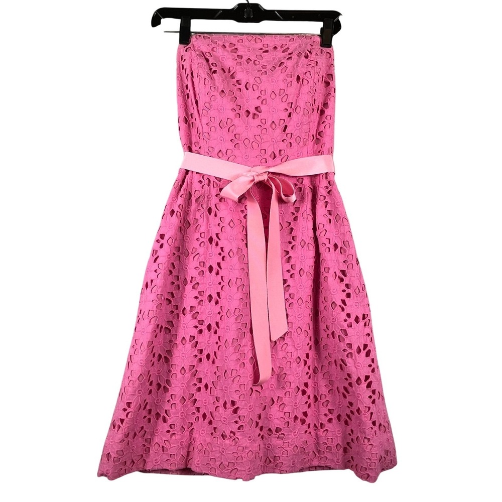 Lilly Pulitzer Womens 8 Strapless Eyelet Lace Fit Flare Dress Pink Preppy Chic